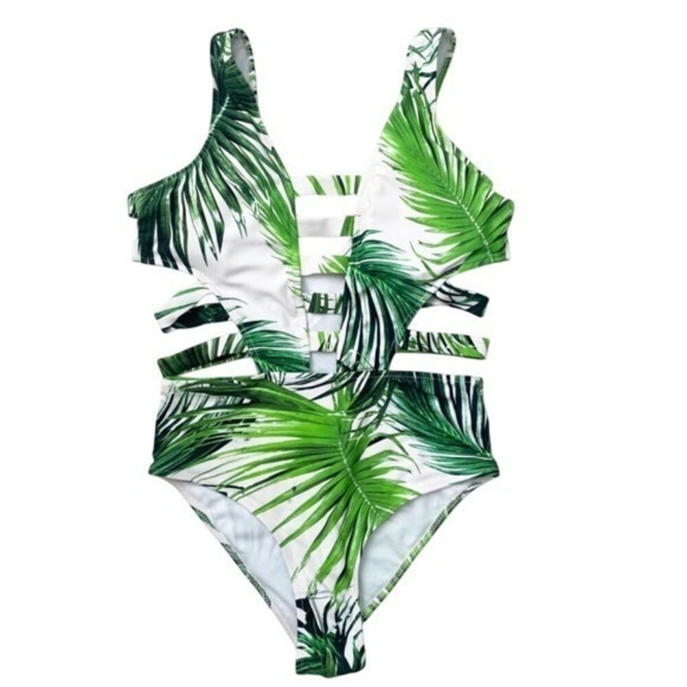 TiniBikini Swimwear Tropical Palm Leaf Print One-Piece Swimsuit Medium Size M